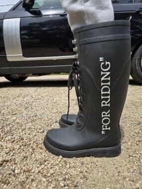 off white tall Wellington boots lace ups super cute